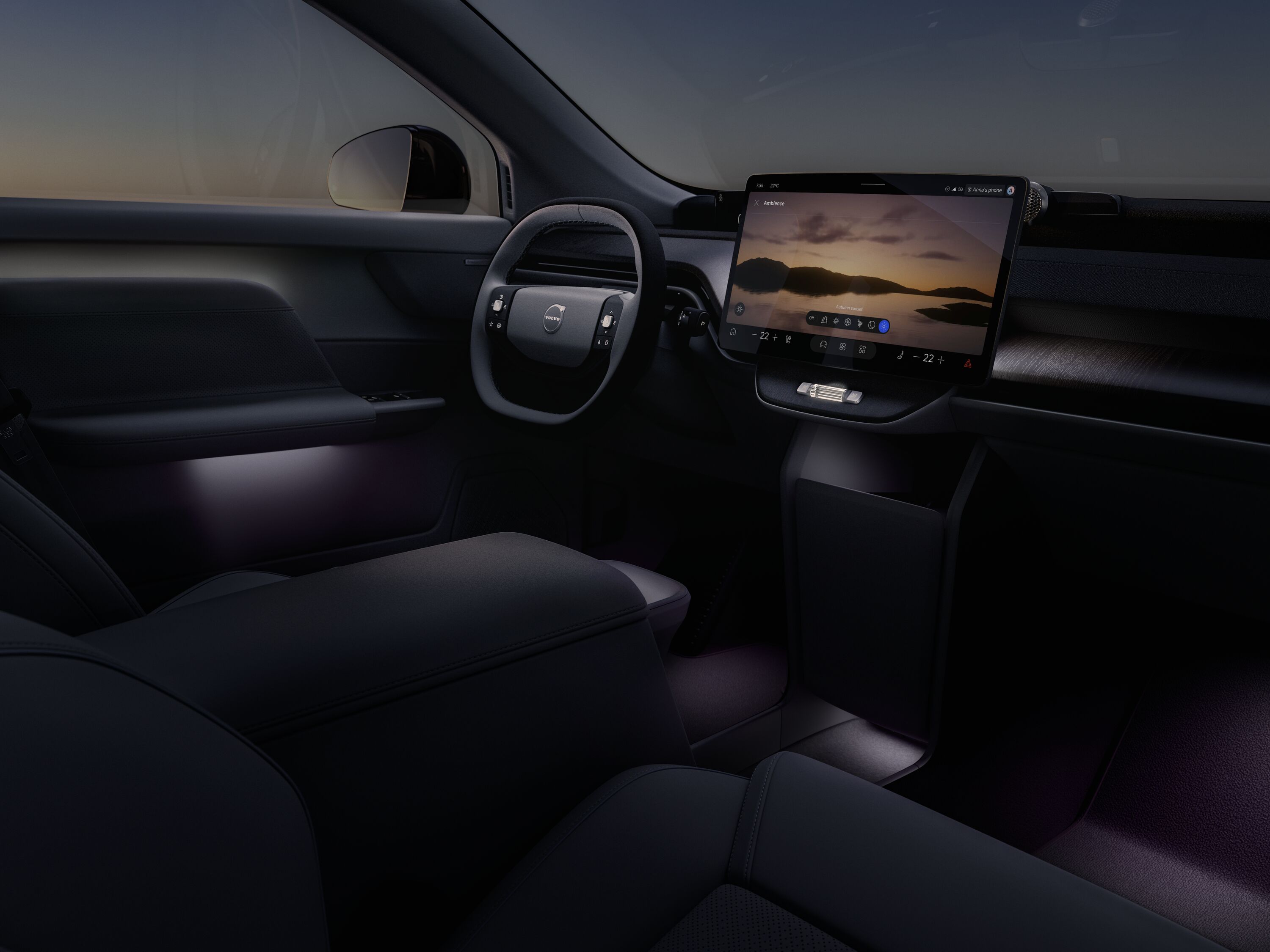 Volvo EX60 med ambient tema interiört